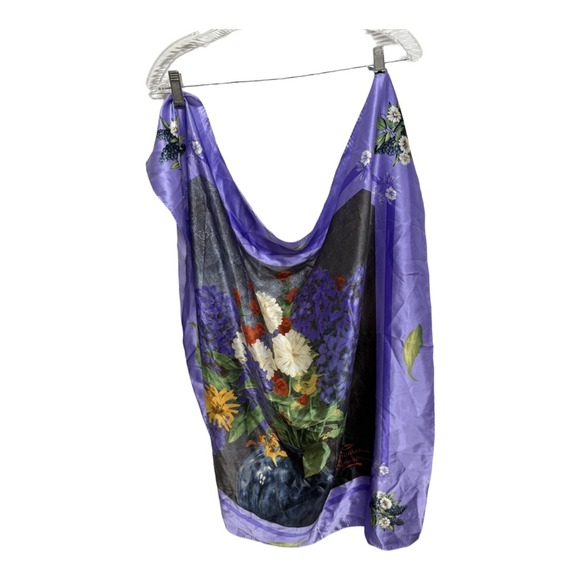 Thomas Kinkade 100% Silk Purple Vase of Flowers Scarf Artsy Collectors - Picture 1 of 5